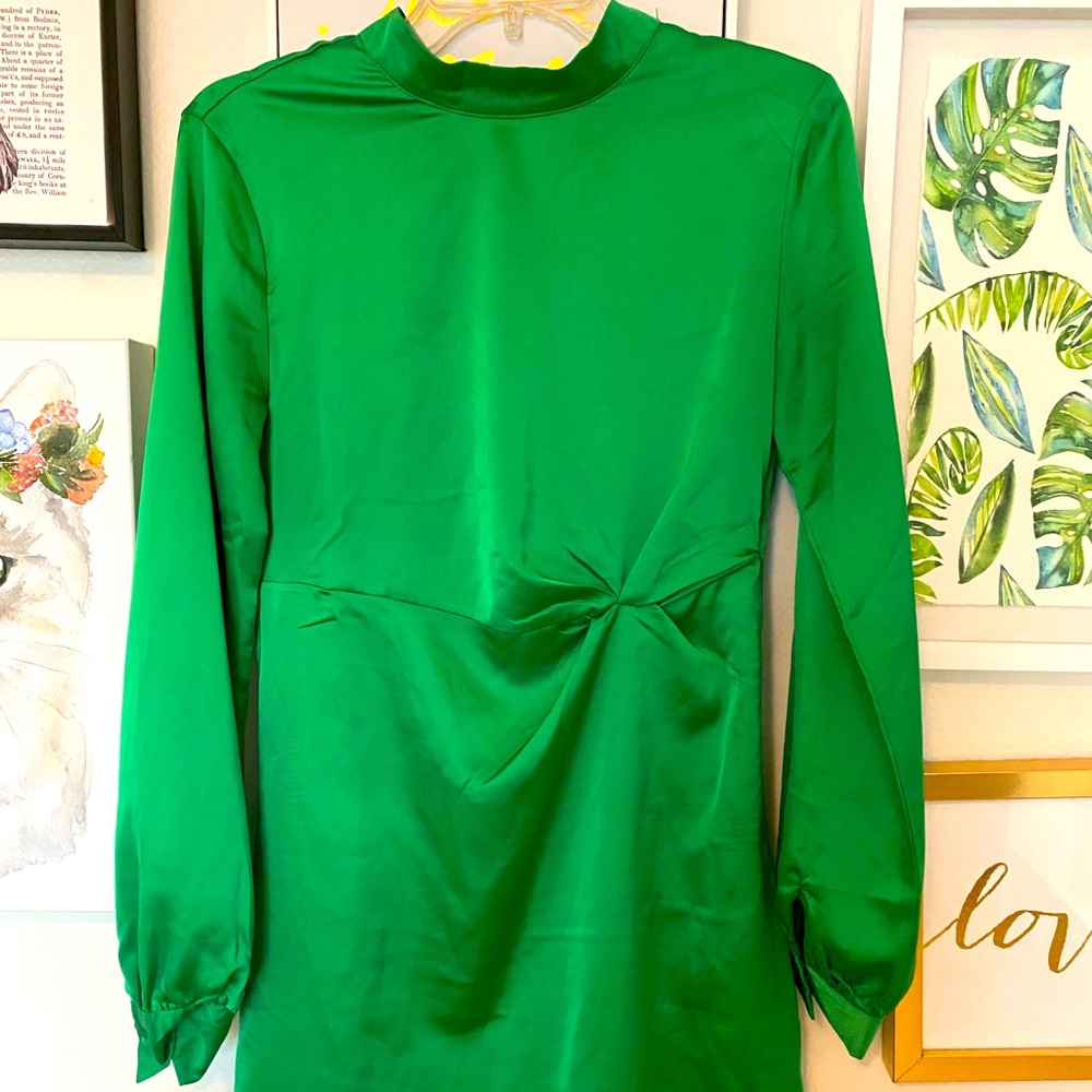 Emerald green satin dress